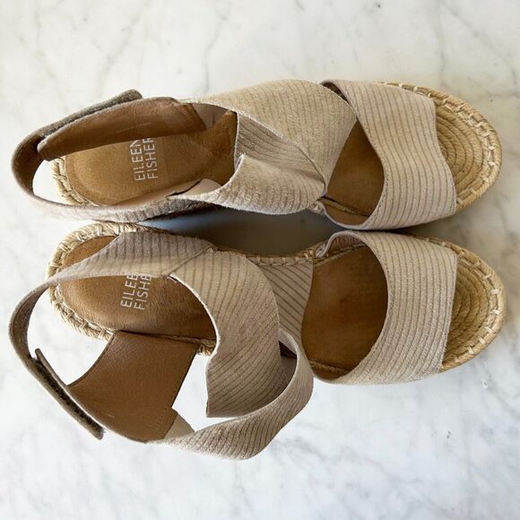 Eileen Fisher Grey Suede Platform Wedge Sandals Espadrille - Women's 8.5 - Picture 8 of 9